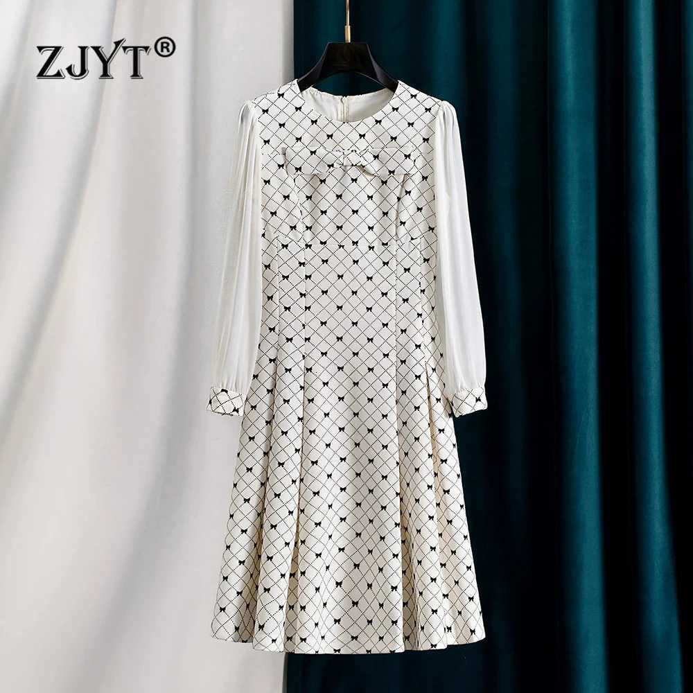 ZJYT Spring New Elegant Woman Dresses Long Sleeve 2026 Designer Bowknot Casual White Dress Female Fashion Clothes Vestidos LadyT260310