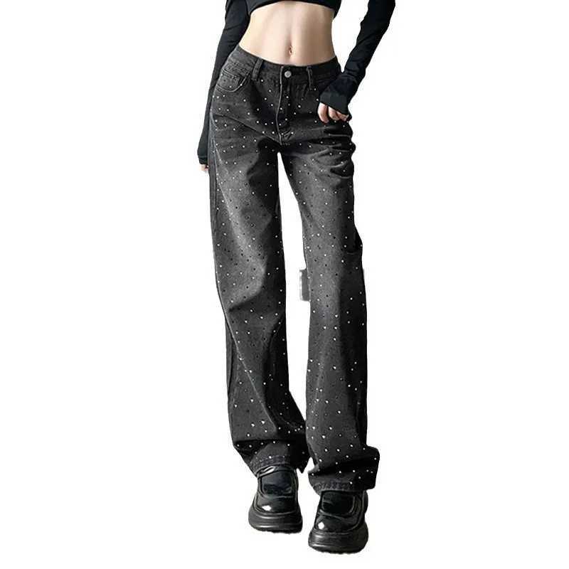 2026 Denim Straight Jeans Women Vintage Wide Leg Pants High Waist Pockets Washed Distressed Streetwear Trousers M260310