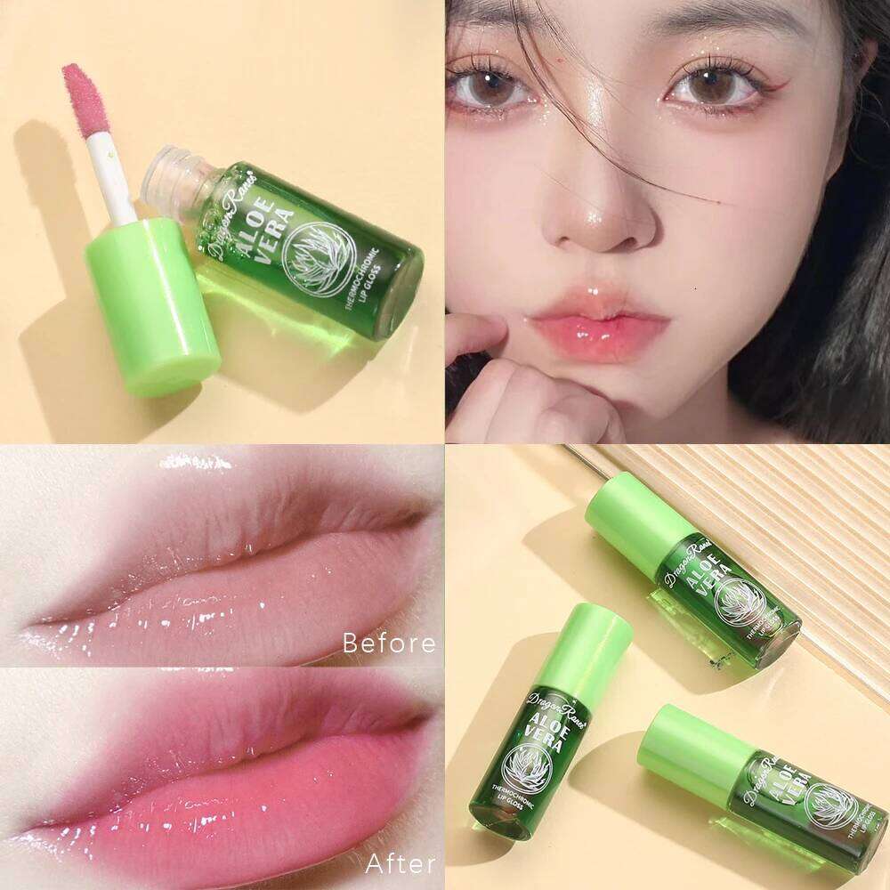 Three Aloe Vera Oil Moisturizing, Discoloration, Gloss, Hydrating Coloring, Autumn and Winter Base Care Liquid, Water-Glossy Mirror, Gentle Lip Glaze 