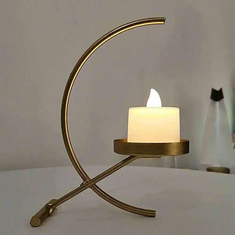 Semicircle Moon Candlestick Wrought Iron Taper Candle Holder Stand for Home Bedroom Living Room Decor Dinning H260310