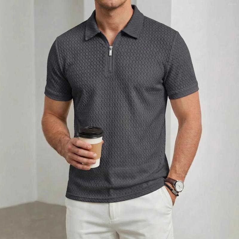 Men's Polos Casual POLO Shirt 2026 Summer Short Sleeve Sports Half Zipper Top Fashionable Solid Color Lapel Waffle T-shirt