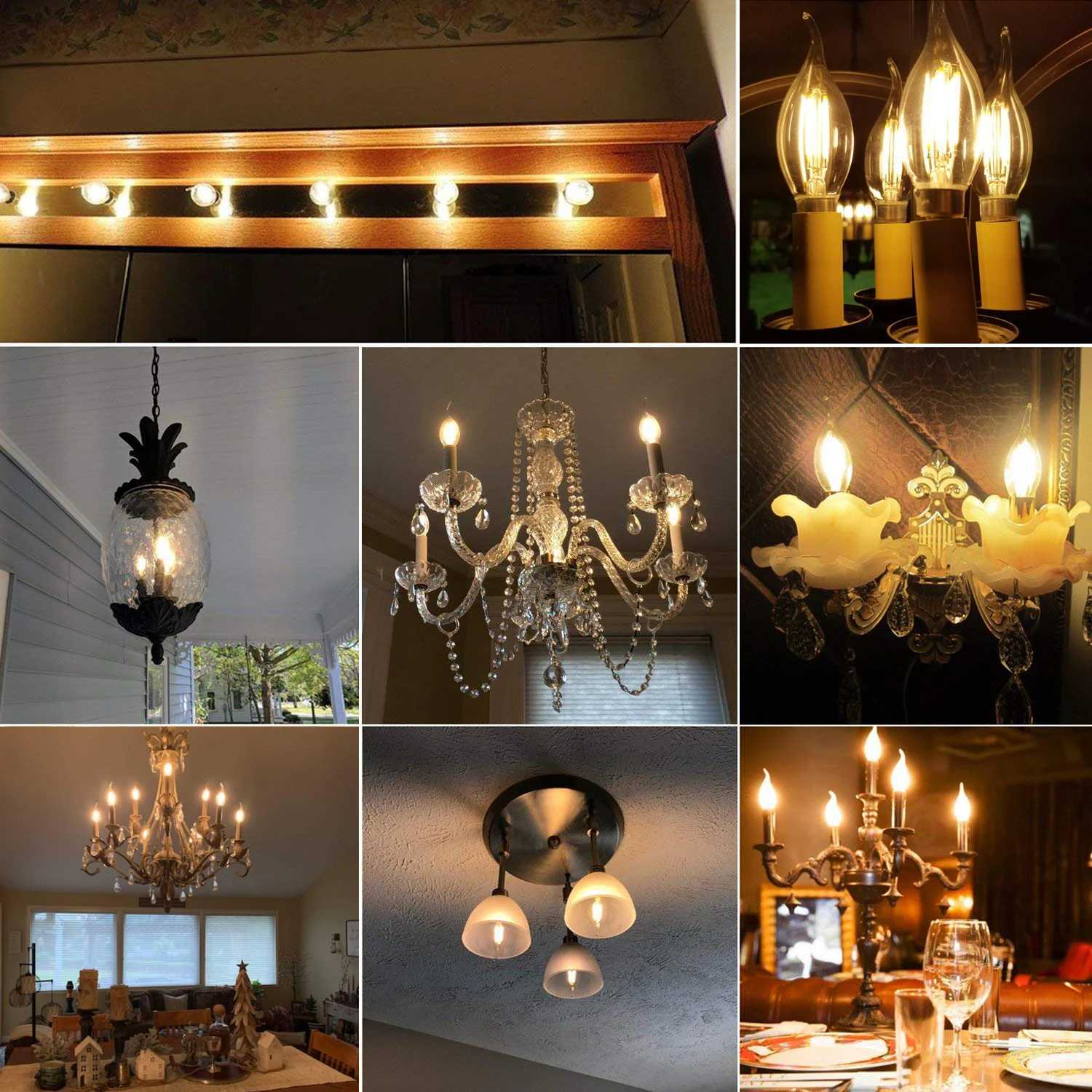 6PCS C35 4W Flame Tip LED Chandelier Light Bulbs 40W Equivalent E12 E14 Candelabra Base 220V Dimmable Vintage Candle Decor Bulbs H260310