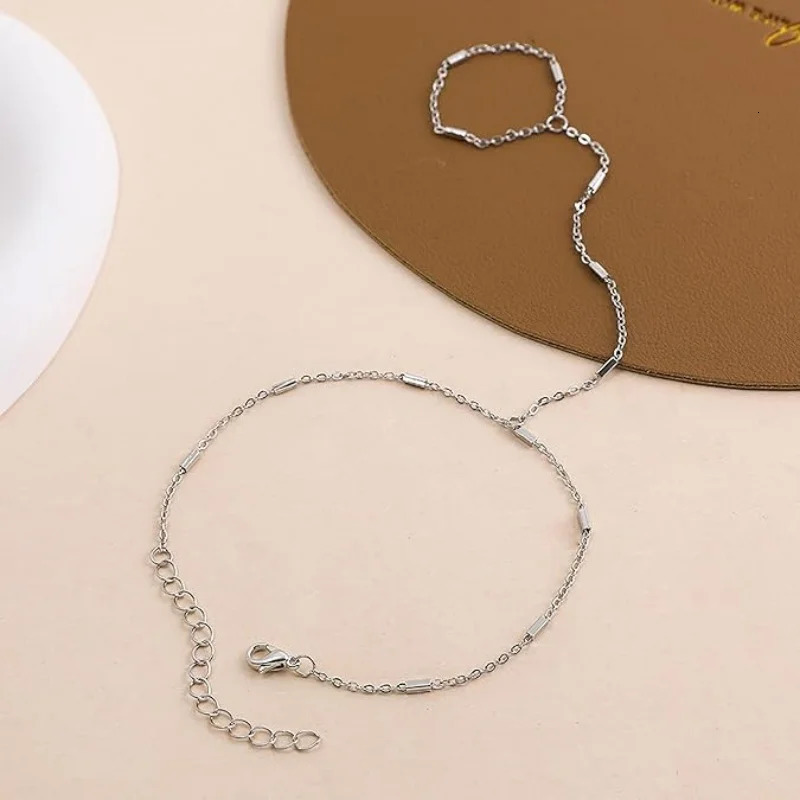 Gold Silver Color Bead Chain Bracelet For Women Trendy Ring Bracelet Hand Chain Finger Ring Slave Cuff Bracelet Mothers Day Gift 260305