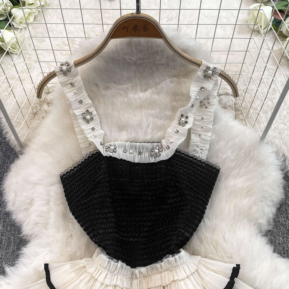 French Elegant Style Women's Tank Top Skirt Summer New Fashionable Exquisite Mesh Splicing and Layered Design 2026