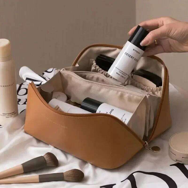 Fashion Portable PU Leather Large Capacity Travel Cosmetic Bags Makeup Pouch Women Waterproof Bathroom Multifunction Wash Bag XJ260310