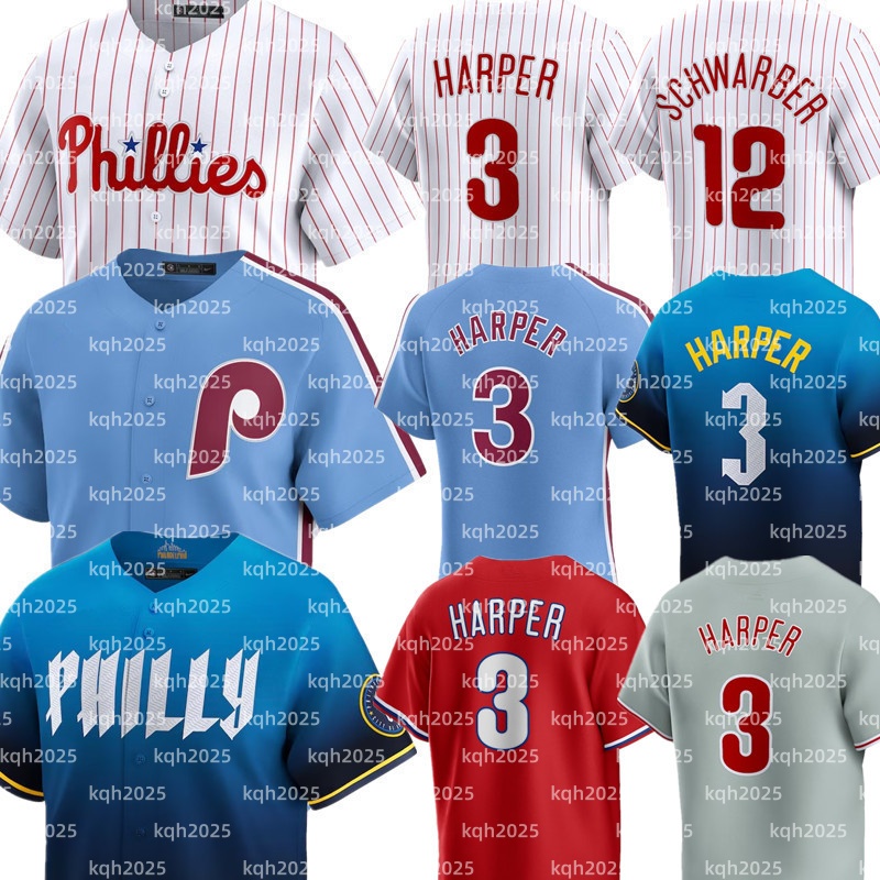Custom Phillies Baseball Jersey Bryce Harper Trea Turner Kyle Schwarber Zack Wheeler Brad Keller Jhoan Duran Bryson Stott Alec Bohm Brandon Marsh Andrew Painter