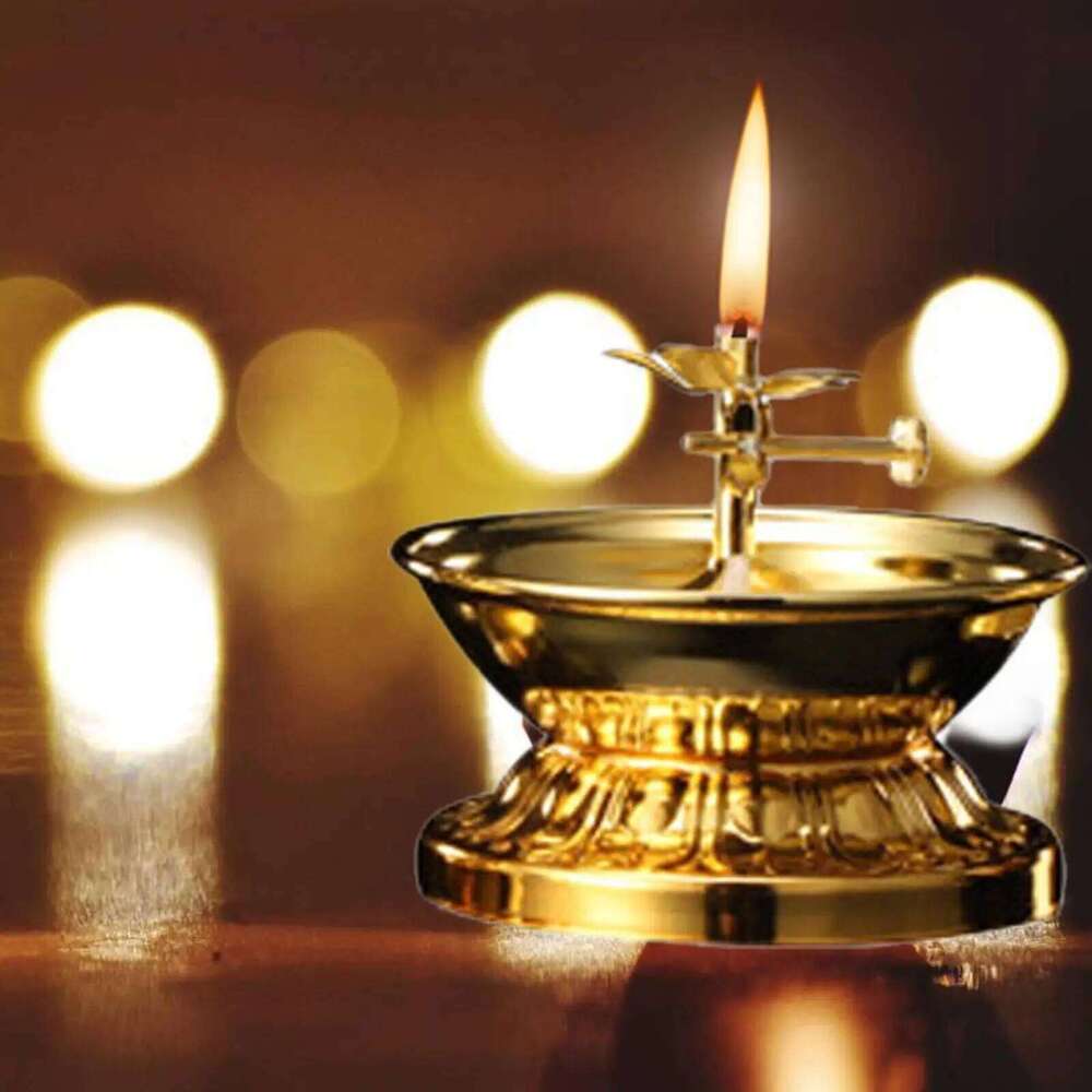 Ghee Candle Temples Tibetan Buddhist Supplies Golden Cup Oil Lamp Holder for Dining Table Office Decoration H260310
