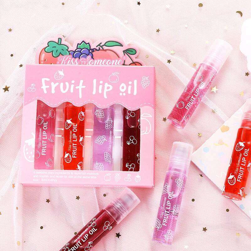 4pcs/1set Fruit Rollerball Lip Oil moisturizing lip balm liquid that prevents chapped lips It comes with a hydrating rollerbal Z260310