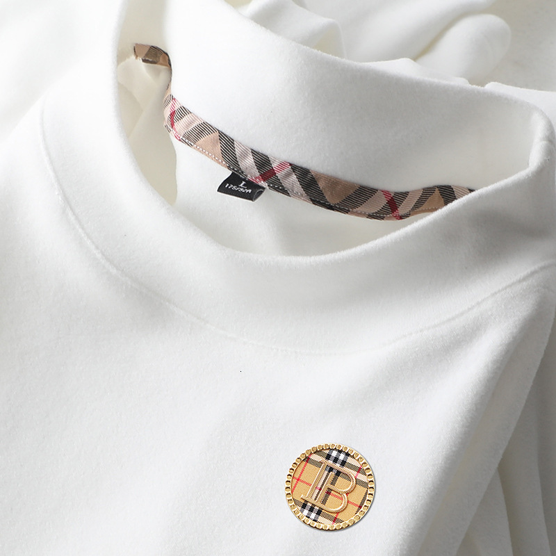Luxury Brand Designer Clothes Men's Thermal Fleece Half-High Collar Long-Sleeve T-Shirt, Double-Sided Fleece Thickened Warm Base Layer, White Swe