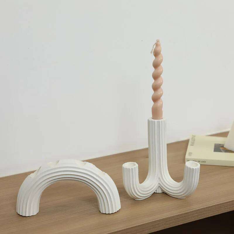 White Candle Holder Candelabrum Candlestick Geometric Fringe Semicircle Ceramic Handicraft Home Decoration Accessories H260310