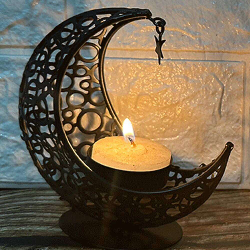 Eid Mubarak Metal Moon Home Islamic Muslim Party Decor Tea Light Holder Ramadan Candle Stand H260310