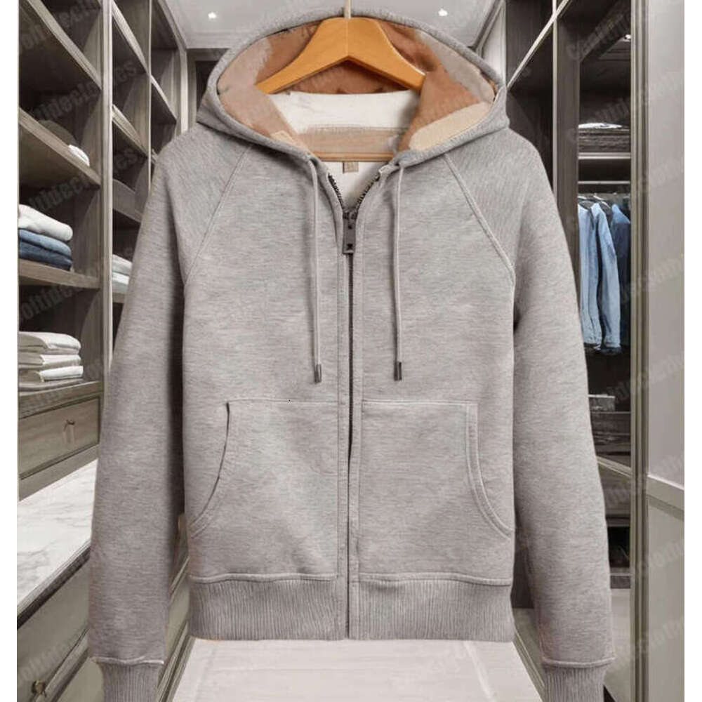 Designer Zip Up Hoodie Check Hood Cotton Jacket Full Zipper Sweatshirt Men Women Pullover Hoodies Sweatsuit Hoody Hoodies Puff Black Gray top