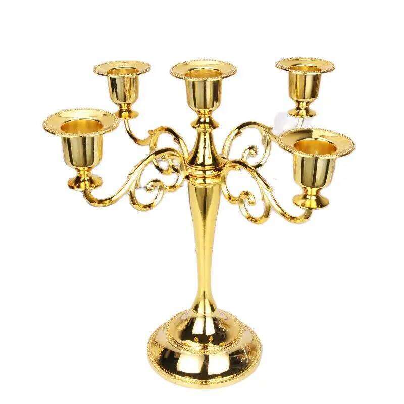 Hot Silver/Gold/Bronze/Black 5-Arms Metal Pillar Candle Holders Candlestick Wedding Decoration Stand Home Decor Candelabra H260310