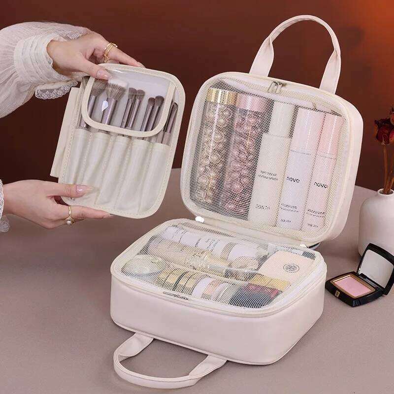 Large Capacity PU Waterproof Cosmetic Bag Women Multifunctional Makeup Organizer with Compartments, for Travel & Daily Use XJ260310