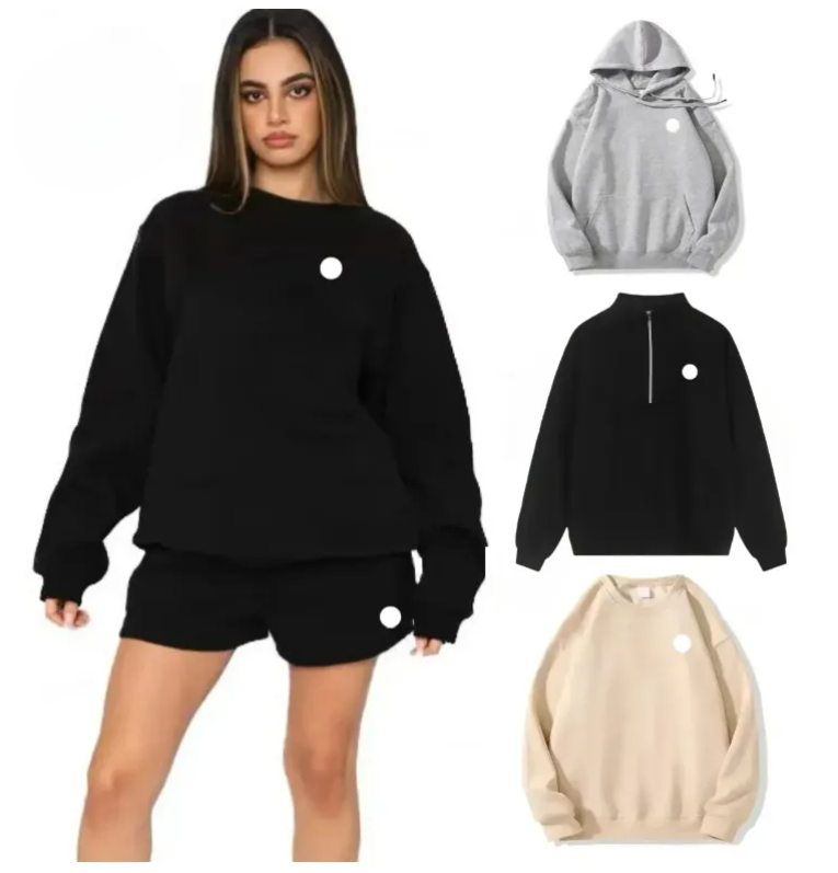 mens set Yoga Zip Sweatshirt Women Men Sets Designer Quarter aiowomen Perfectly Oversized Sweatshirts 3D Logo Sweater Loose Long Sleeve short women sweatpants