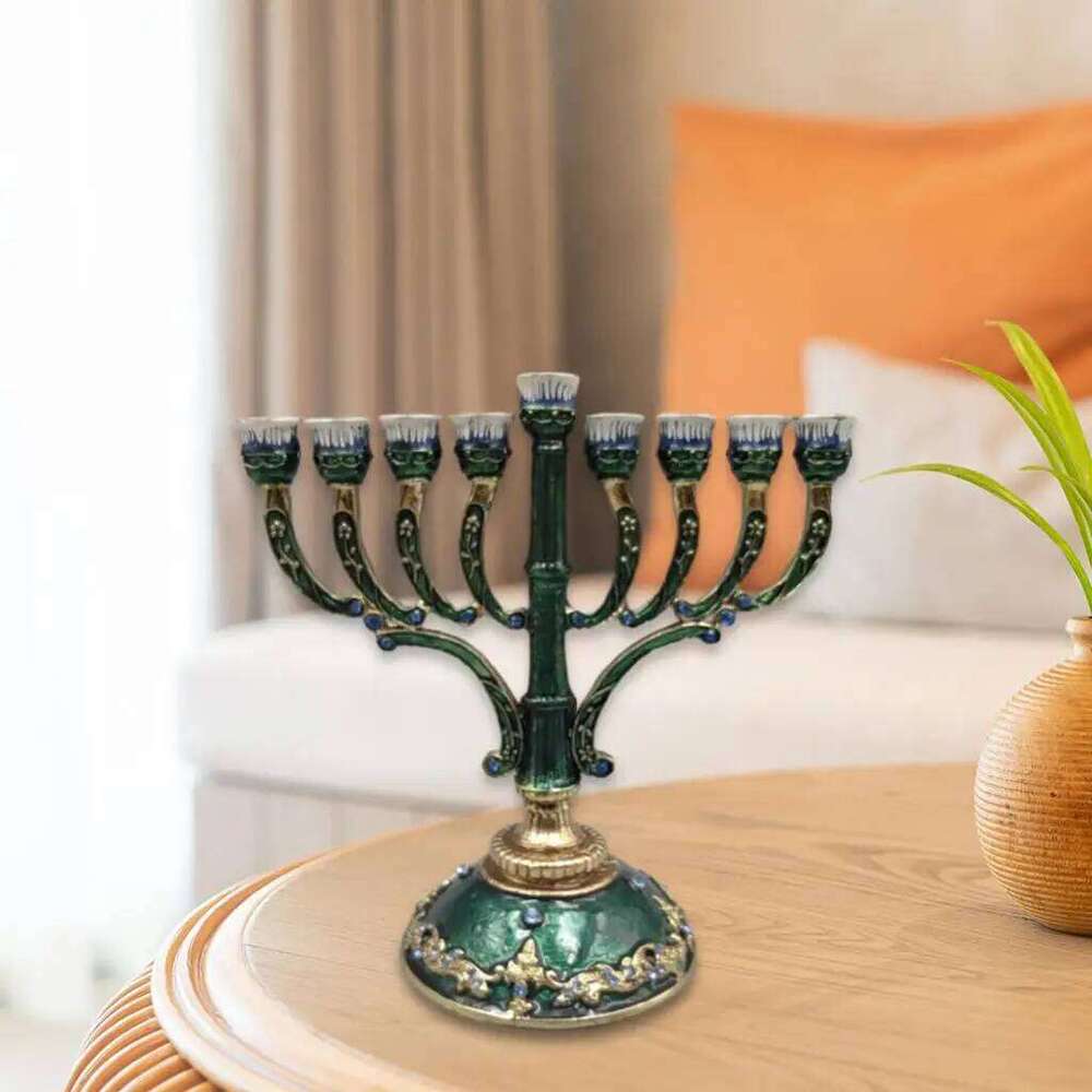 European Style Retro Enameled Menorah Hand Painted with Jeweled Accents Bejeweled Jewish Candlesticks Christmas Crafts Gi H260310