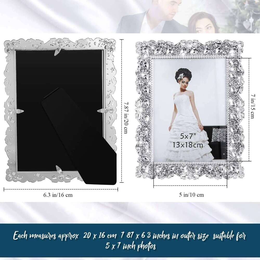 2-pack with crystal wedding rhinestone decoration desktop photo frame 7 inch gift for family and friends H260310 - view 7
