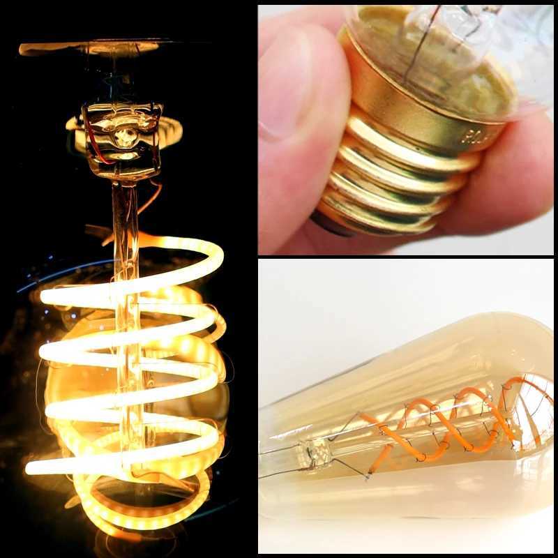 E14 E27 Retro LED Spiral Filament Light Bulb 4W Warm Yellow 220V C35 A60 T45 ST64 T185 T225 G80 G95 G125 Vintage Edison Lamp H2603101