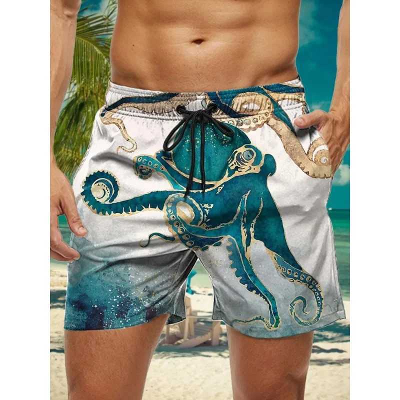 Pineapple Parrot Graphic Swim Trunks For Men Marine Tentacle 3D Printed Beach Shorts Summer Casual Sport Loose Surf Short Pants N260310