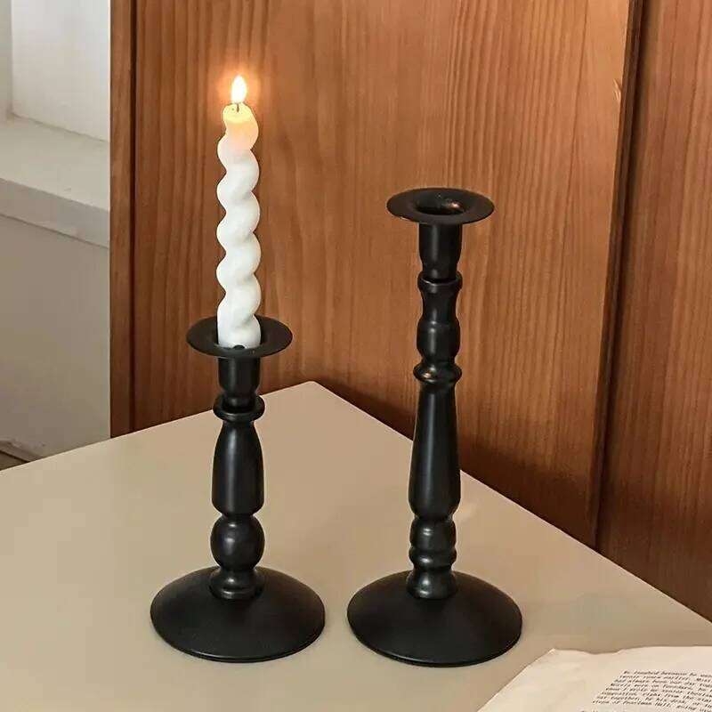 1PCS Black Candle Holder Nordic Living Modern Decoration Table Room Creative Candlestick Glass Vase Bookshelf Decor H260310