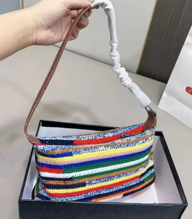 New Summer Fashion 2025ss women Designer Rainbow Crochet Tote Crossbody Weave Hobo Bag Summer School Handbag Shoulder Beach Travel women fashion brand Handbags