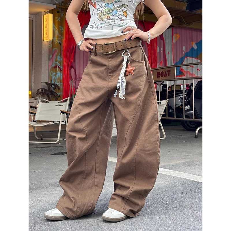 Women Streetwear Letter Embroidery Brown Y2k Baggy Jeans 2025 Harajuku Vintage Denim Trousers Japanese 2000s Boyfriend Pants M260310