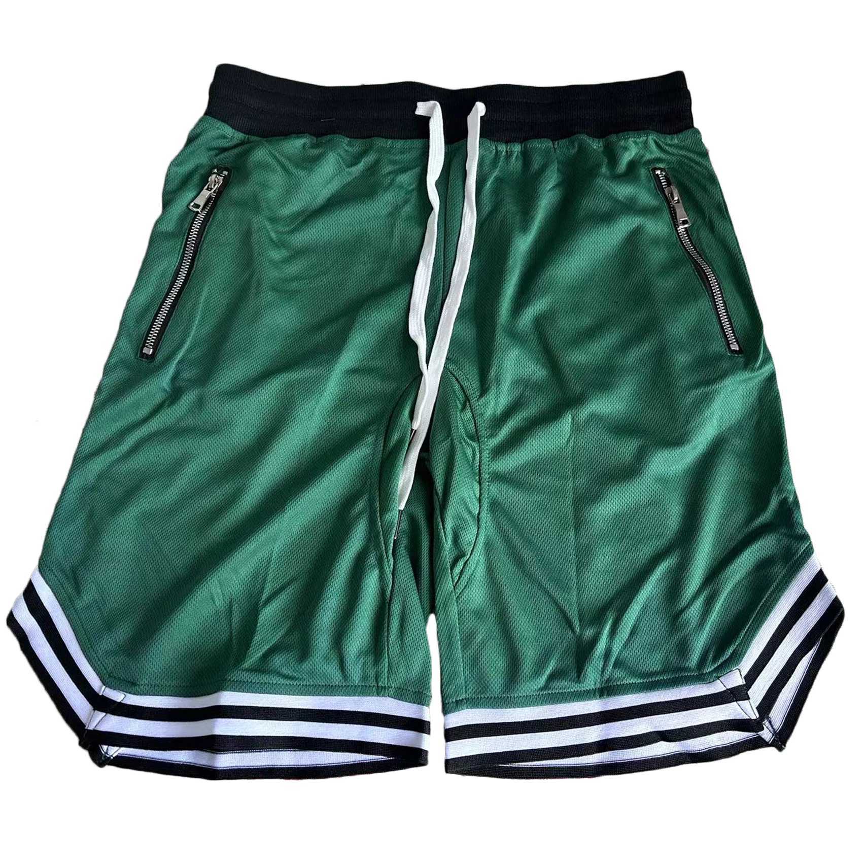 Mens zippered pocket drawstring shorts sportswear breathable quick drying comfortable loose fitting color matching shorts N260310