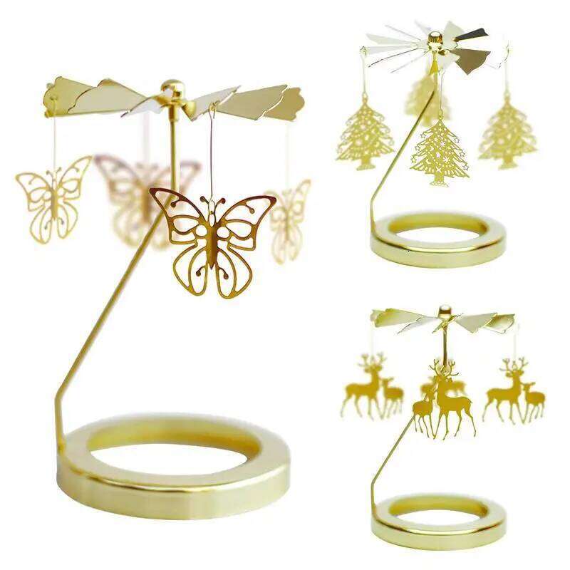 Gold Candlesticks Romantic Rotation Spinning Carrousel Tea Light Candle Holder Household Dinner Wedding Bar Party Ornaments H260310
