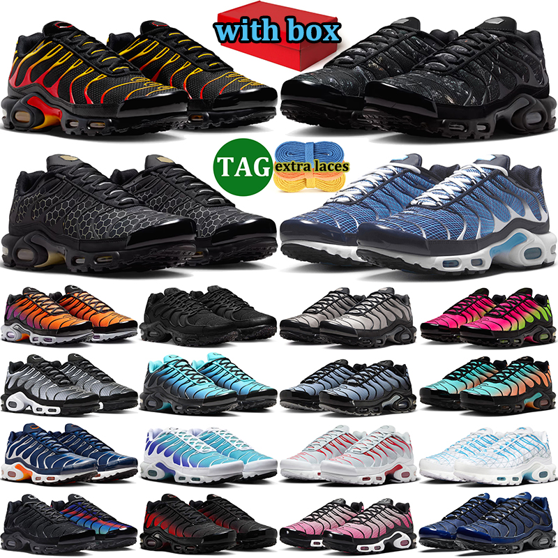 with box tn tns plus sneakers men women designer running shoes durable trainers outdoor comfortable sports shoe Triple Black White Grey Midnight Navy