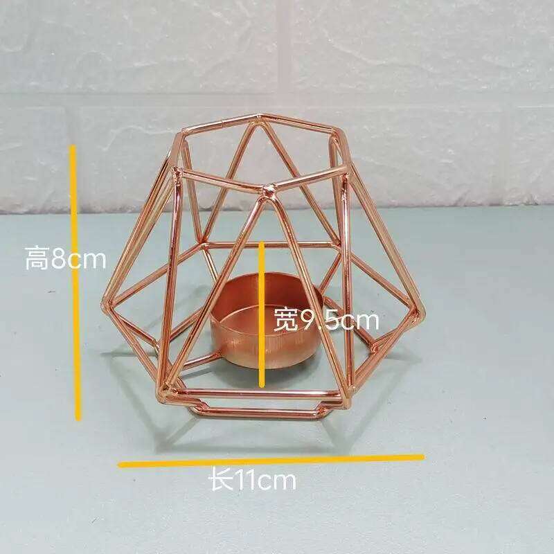 Set of 2 Gold Geometric Metal Tealight Candle Holders Living Room Bathroom Decorations - Centerpieces for Wedding & Dining H260310