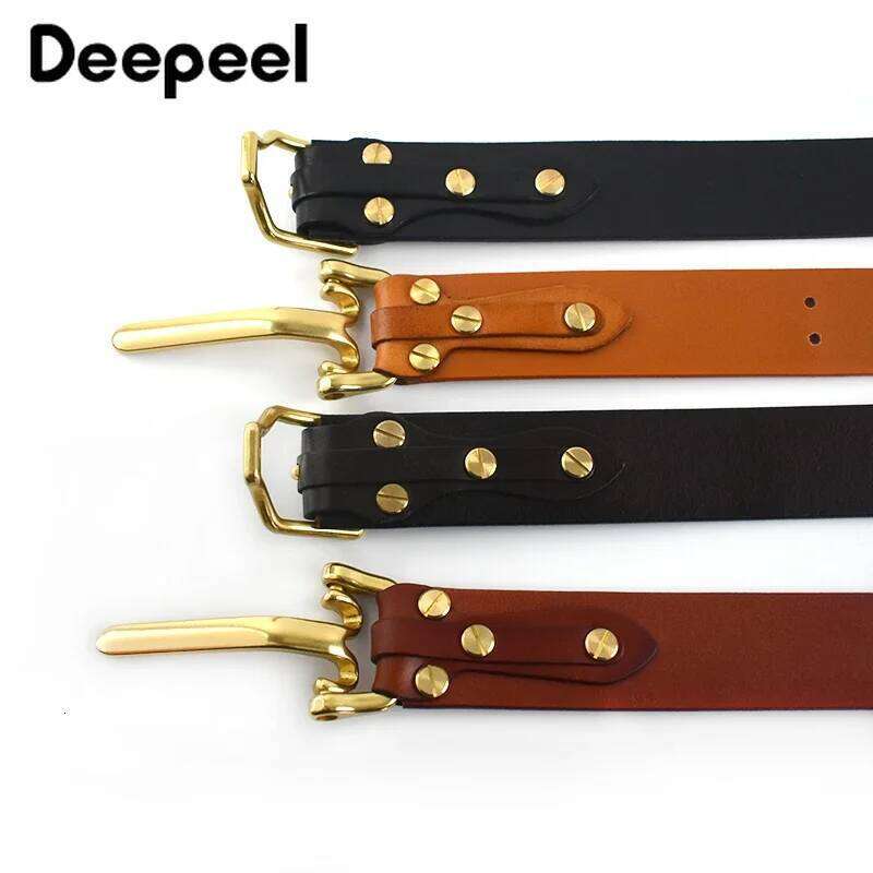 Deepeel 1Pc 3.8*110-125cm Men's First Layer Cowskin Belt DIY Handmade Genuine Leather Knight Belts Brass Pin Buckle Waistband H260310 3.8*110-125
