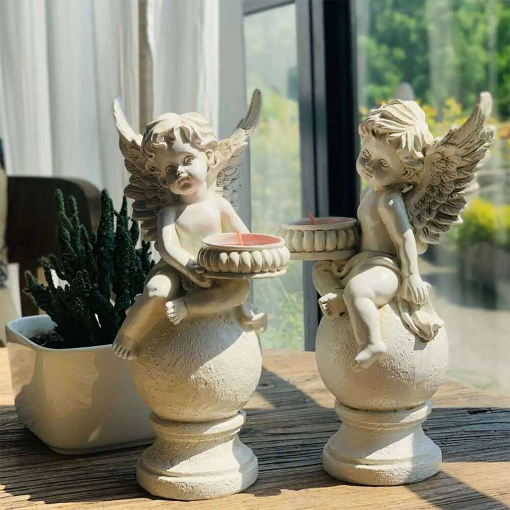 Angel Statue Tea Light Cherub Sculpture Without Candle Tealight Holder for Condolence Love Bereavement Gift H260310
