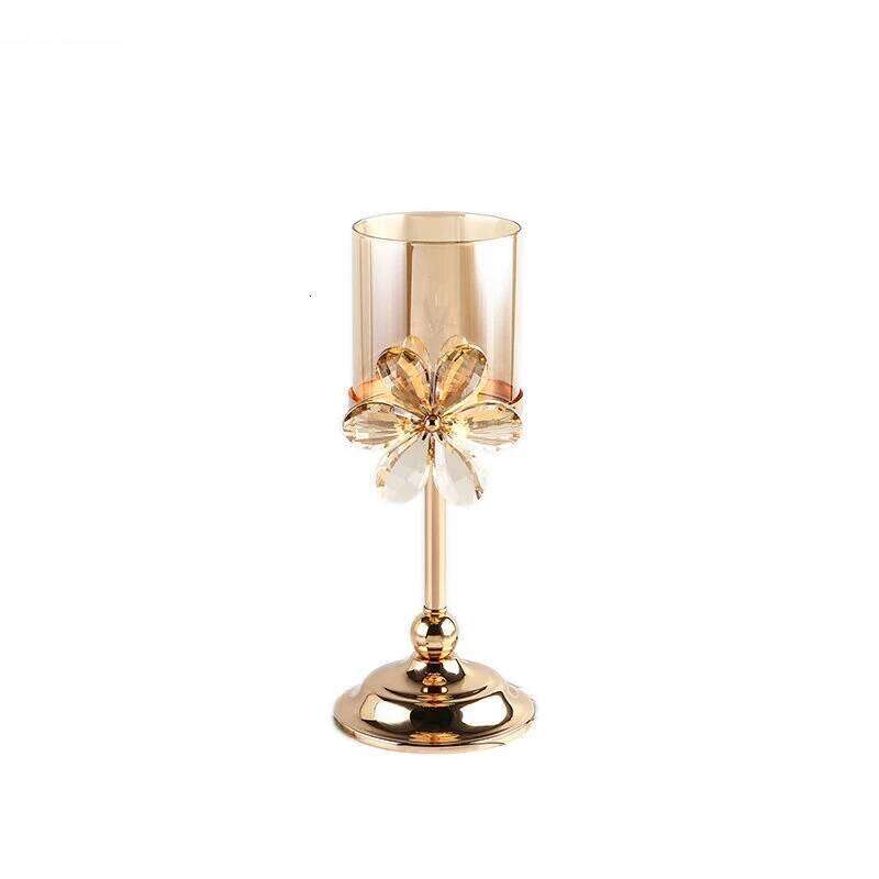 Retro Glass Candle Holders Metal Stand Romantic Candlestick Home Desktop Candelabros Storage Containers Decoration H260310
