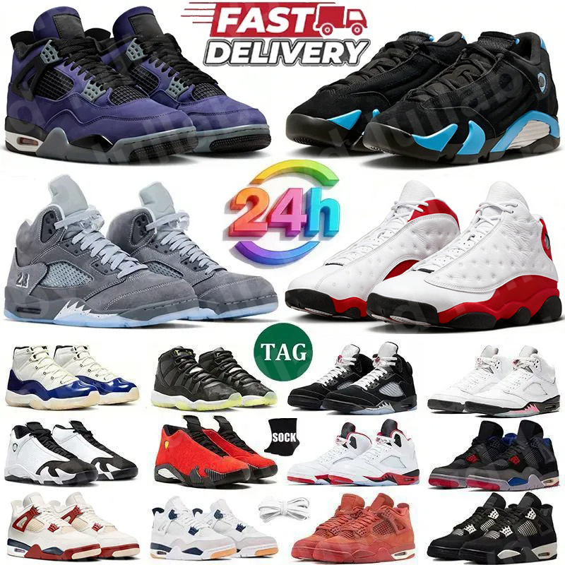 with box Designer Basketball shoes 4 4s Black Cat thunder 5 5s wolf grey black metallic reimagined bred 11 11s gamma blue 13s true red 14s Trainers sport shoes