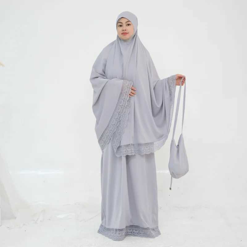 4PCSMuslims Woman Clothing Hijabis Outfit Abaaya Eid Ramadan Kaftan Ka Turkey Muslim Woman Prayer Outfit New Lace Khimar Set X260310