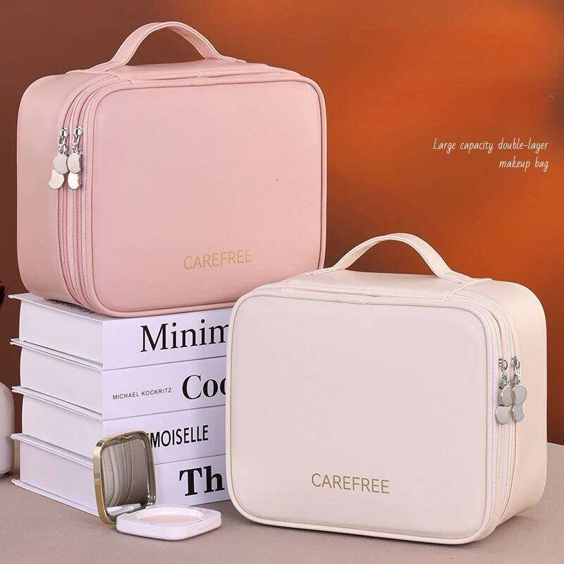 New double-layer women's makeup portable multifunctional cosmetic storage bag, large capacity toiletry bag Pencil case XJ260310