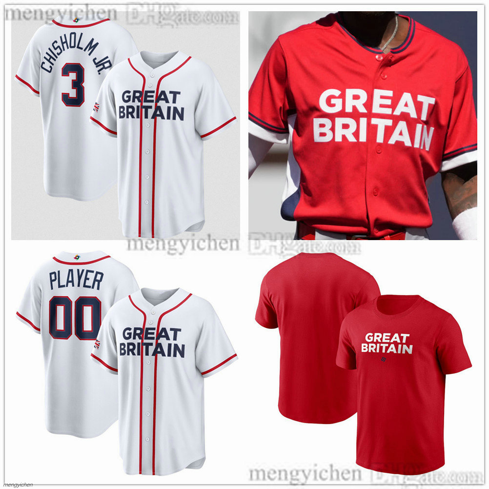 Men's Great Britain 2026 World Baseball Jerseys 3 Chisholm Jr. 17 Gary Gill Hill 41 Donovan Benoit 45 Miles Langhorne 8 Najer Victor 23 Nick Wells 34 Owen Wild 35 Ryan Long