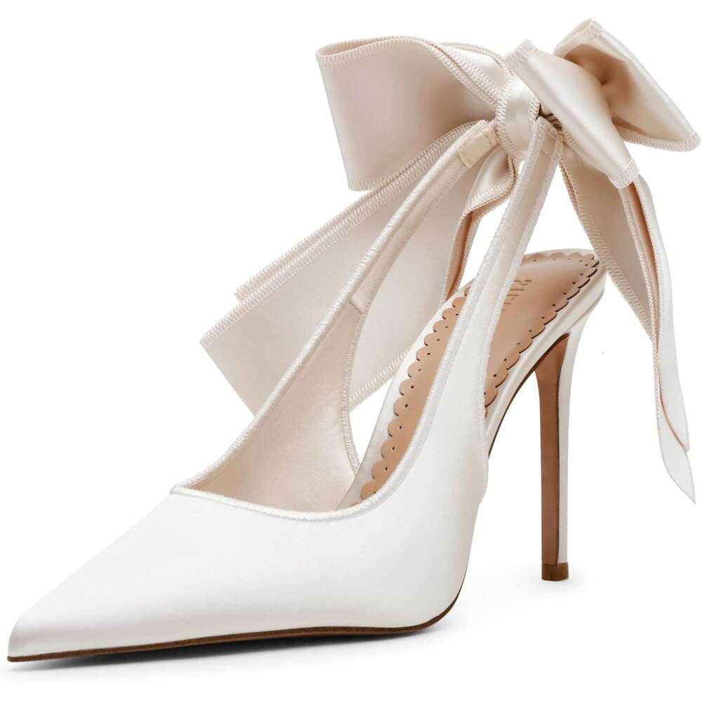 Womens White High Heels for Women, Wedding Shoes, Main Bridal Shoes with Cutouts, Bridesmaid Shoes with Bow Large Size for Weddings