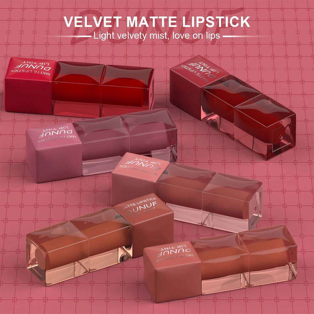 6pc/set Velvet Matte Lipstick Long-lasting Waterproof Gloss Lip Glaze Non-Stick Cup Nude Red High Pigment Y2K Christmas Gift Z260310