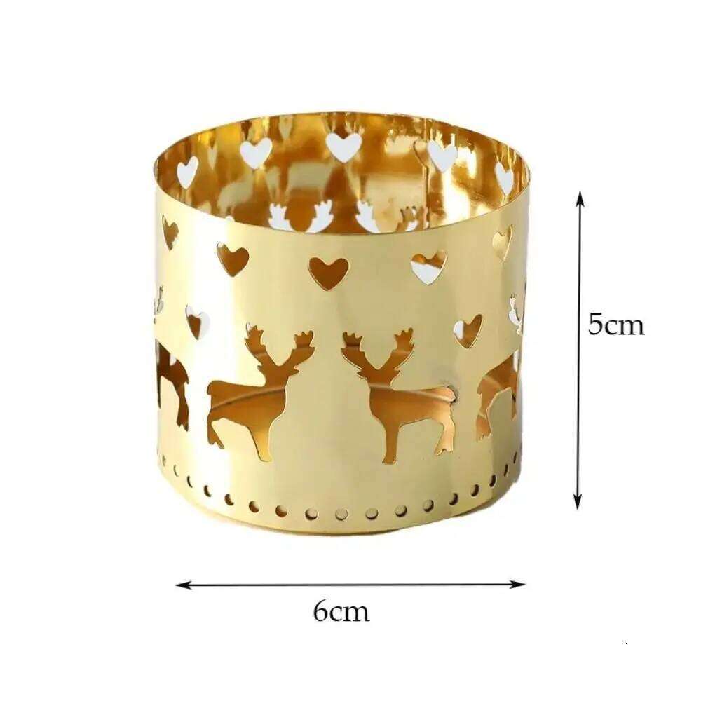 New Iron Christmas Candle Holder Elk Xmas Decorations Hollow Candlestick Navidad Gift Snowflake Home Table Ornaments H260310