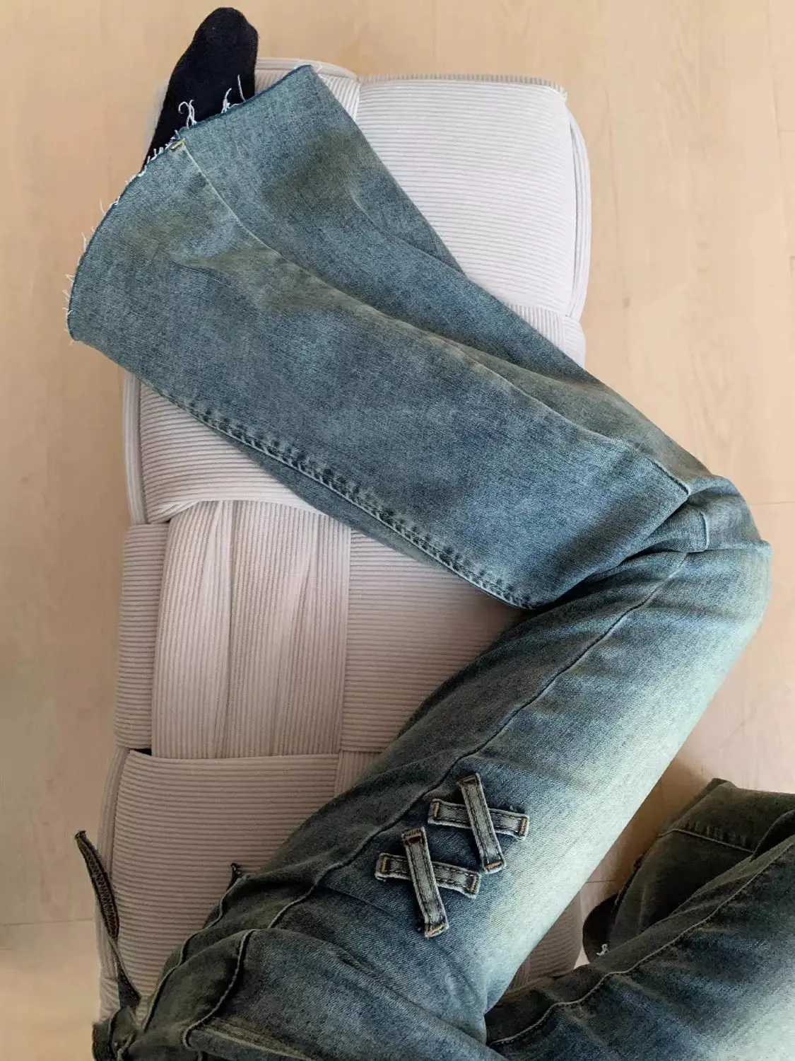 New retro high waist solid color micro-flare women jeans y2k fashion street clothing slim and slim stretch flared pants M260310