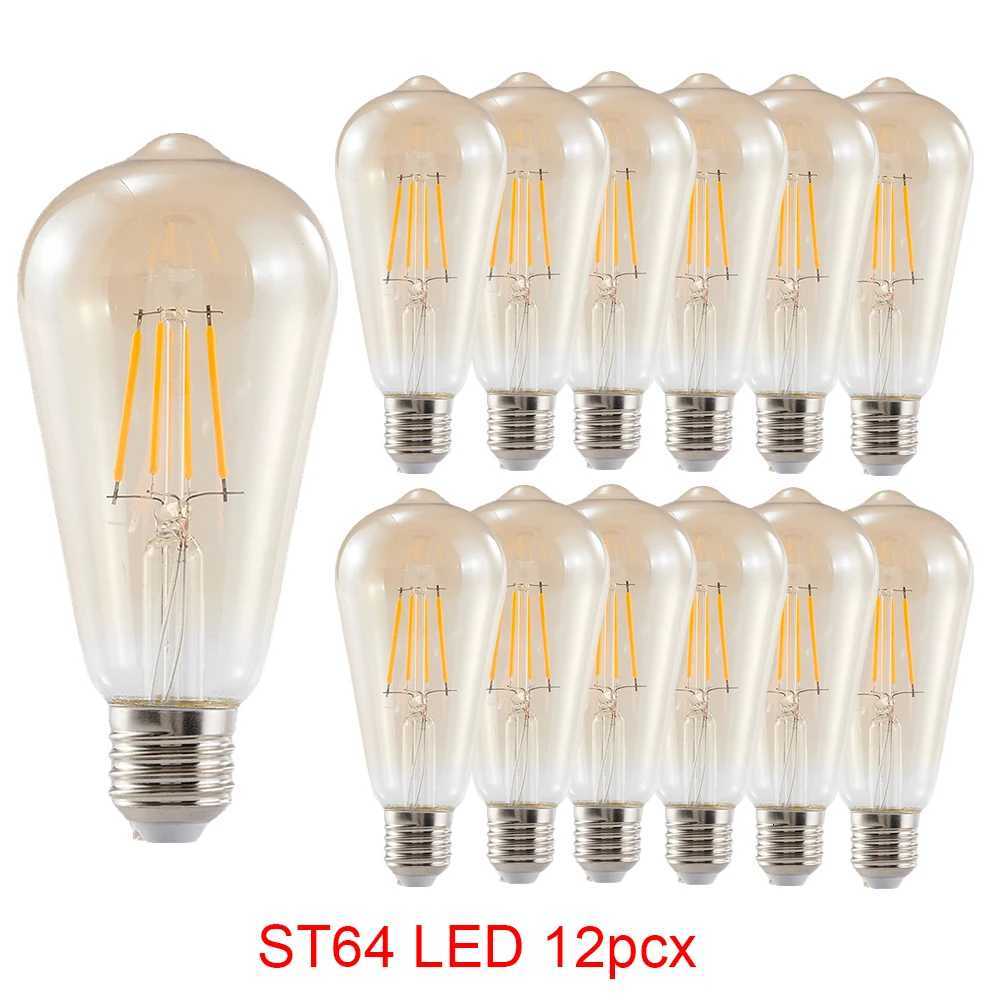 12PCSEdison ST64 LED Bulb E27 4W 6W 8W 220V 2700K Warm Yellow Light Vintage Decorative Lighting AC220V H260310
