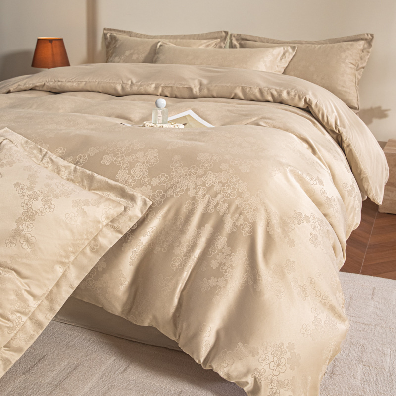 Cool Silk Ice Silk Fitted Sheet 4-Piece Bedding Set Satin Duvet Cover Cooling Silk Bed Sheet, Imitation Silk Comfortable Soft