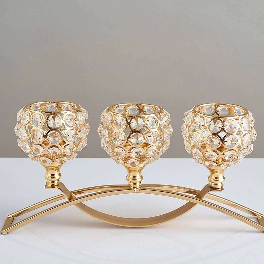 Crystal 3 Heads Windproof European Style Stable Durable Gold Candle Holder for Wedding Party New Year H260310