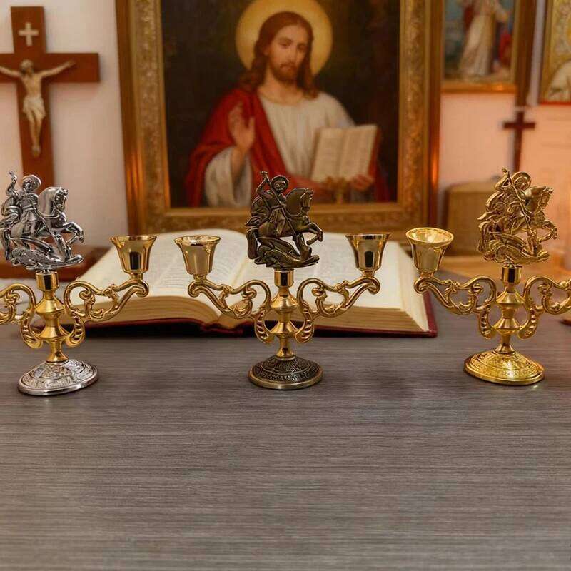New Orthodox Myth George Killing Snake Icon Gold Plated GiftBox Church Home Table Stand Religion Statue candlestick H260310
