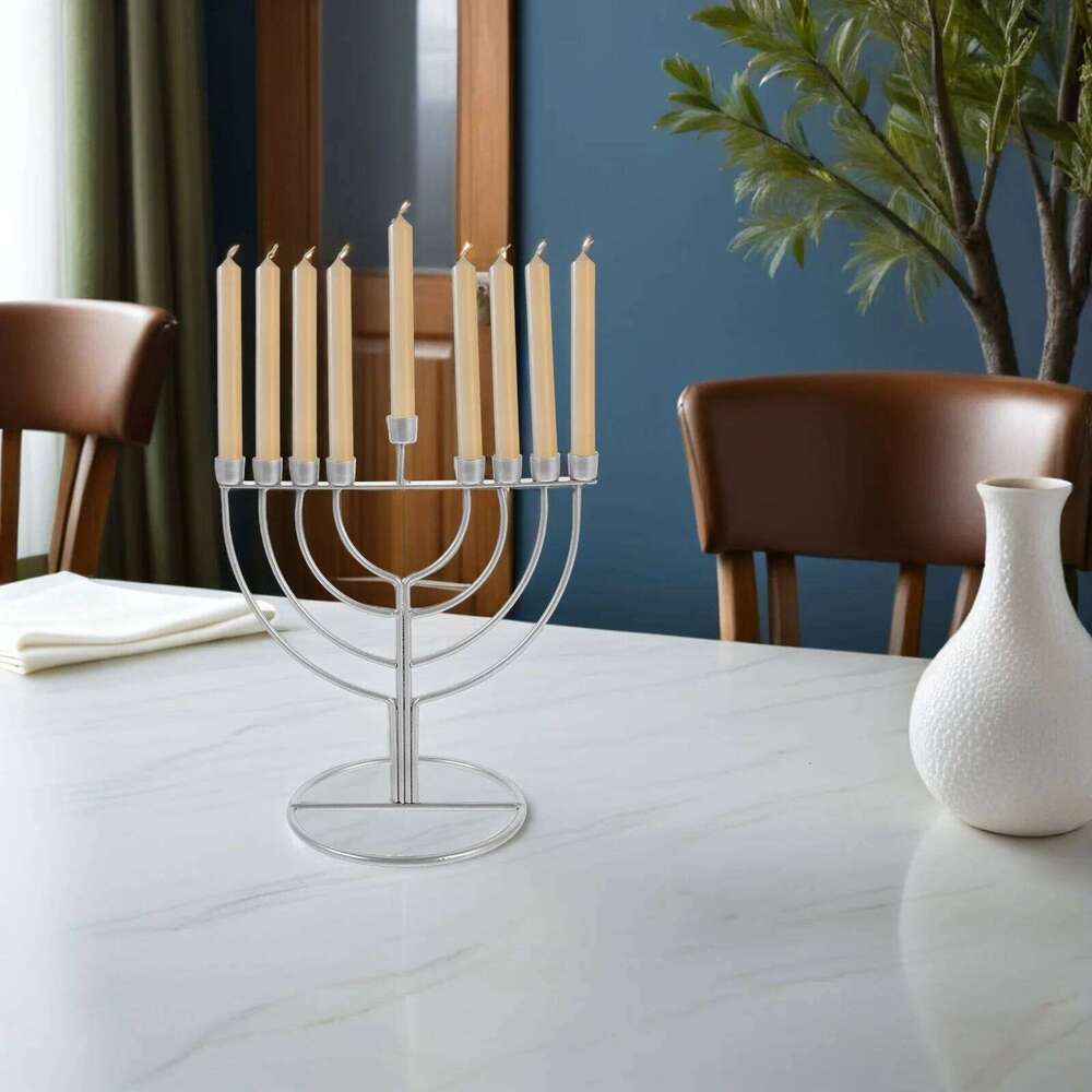 Hanukkah Holder Alloy 9-Branch Jewish Menorah Tabletop Religious Candlestick Decor For Festival Dining Table H260310