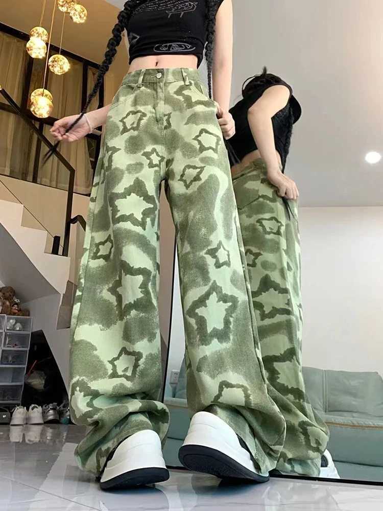 American Stars Green Jeans Women High Waist Y2K Vintage Denim Pants Casual Loose Korean Harajuku Female Streetwear Trousers M260310