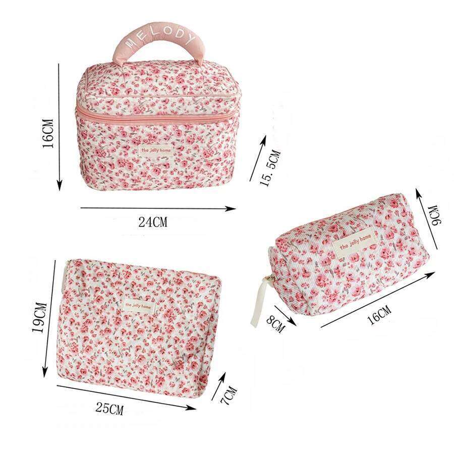 1pc/set floral quilted multifunctional large capacity travel makeup bag, cute portable toiletry bag set XJ260310