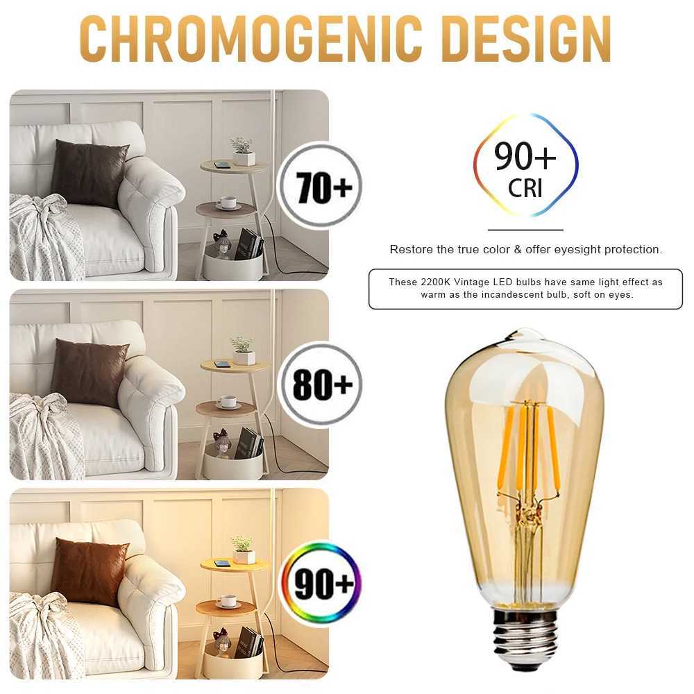 E27 Retro Edison Filament Bulb 4W 6W 220V ST64 Vintage LED Lamp Bulbs 2200K 2700K Warm White Amber Glass Light Bulbs for Home H260310