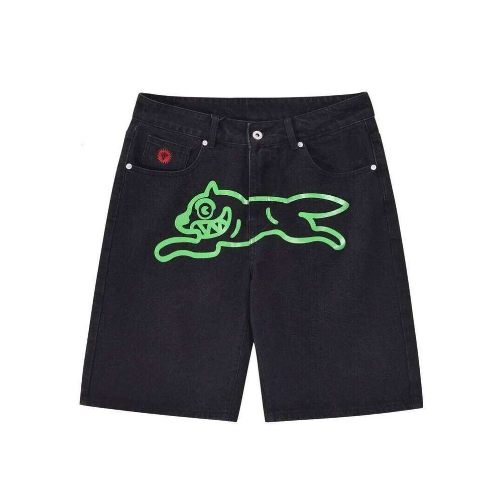 Y2k Jeans Haruku Hip Hop Flying Dog Graphic Print Retro Blue Baggy Denim Gym Shorts Mens Womens High Waist Casual Short